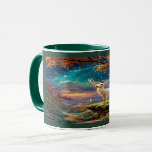 魔法の白い鹿の幻想的な森のマグカップ マグカップ (正面左)