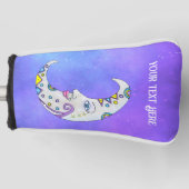 魔法の白飾い月と顔紫の空 ゴルフヘッドカバー (正面)