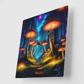 魔法の真夜中のキノコの森 スクエア壁時計 (傾斜)