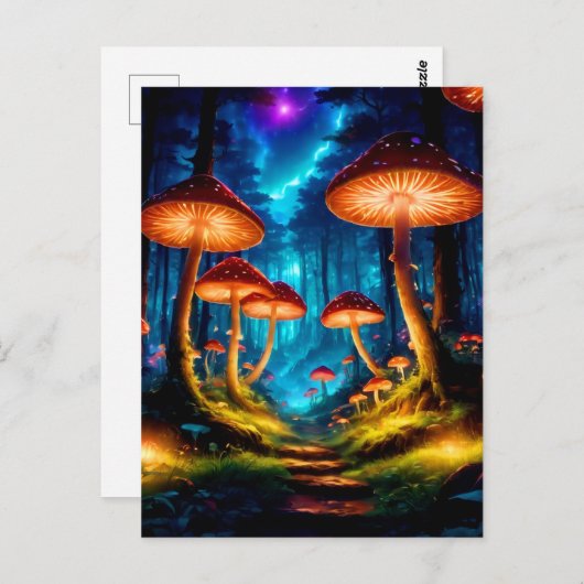 魔法の真夜中のキノコの森 ポストカード (正面/裏面)