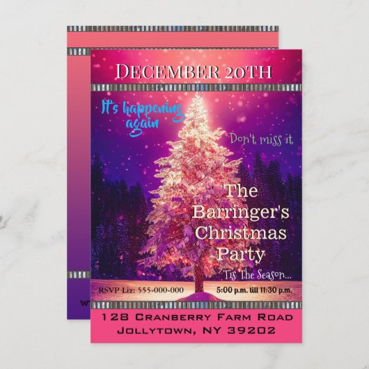 魔法の瞬間ドリームライク4X6クリスマスパーティー 招待状 (正面/裏面)