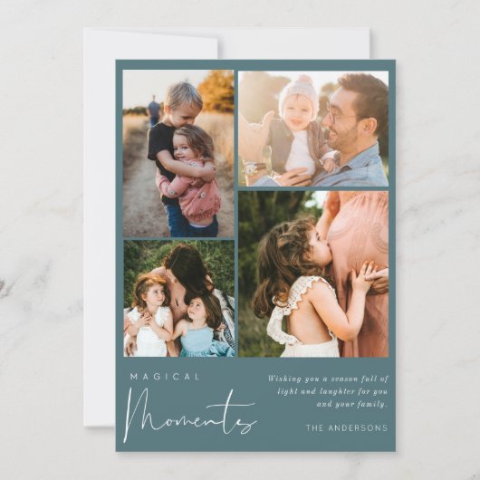 魔法の瞬間フォトコラージファミリークリスマス シーズンカード (正面)