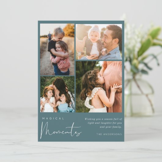 魔法の瞬間フォトコラージファミリークリスマス シーズンカード (スタンド正面)