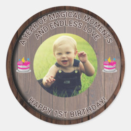 魔法の瞬間:幸せな1歳の誕生日ラウンドステッカー ラウンドシール