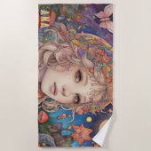 魔法の神秘的なファンタジーガール ビーチタオル (正面)