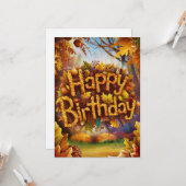 魔法の神秘的な暖かい秋の秋ハッピーバースデー カード (正面/裏面インサイチュ)