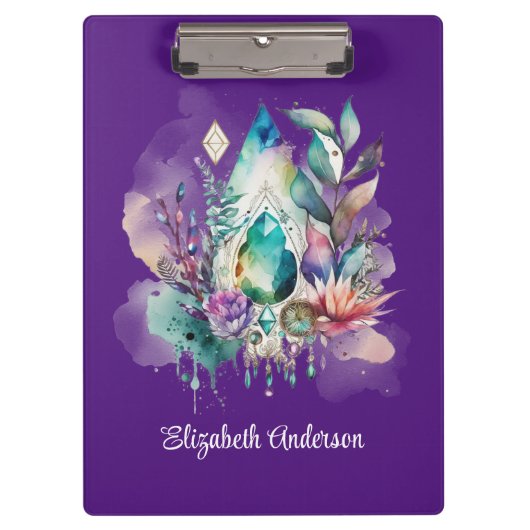 魔法の神秘的な結晶ドリームキャッチャー紫 クリップボード (正面)