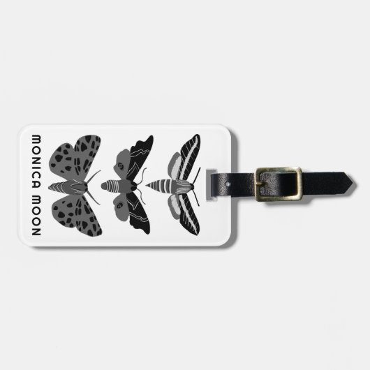 魔法の神秘的な蛾白黒シックエレガント ラゲッジタグ (正面横)