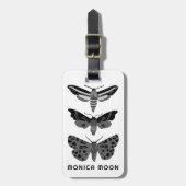 魔法の神秘的な蛾白黒シックエレガント ラゲッジタグ (正面縦)