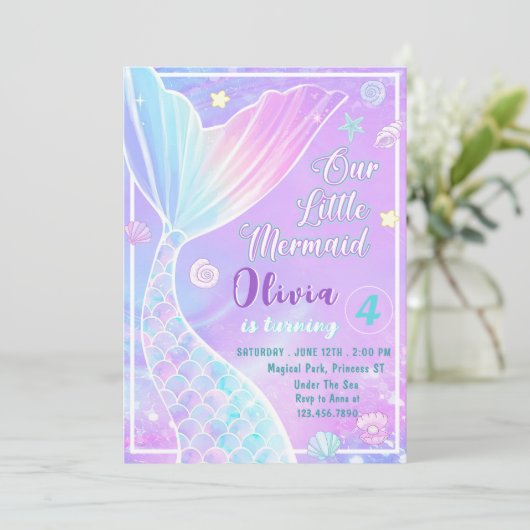 魔法の私たちのリトルマーメイド誕生日招待状 招待状 (スタンド正面)