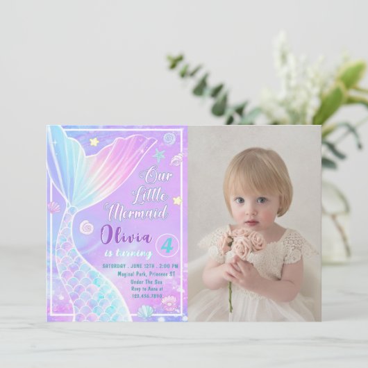 魔法の私たちの小さな人魚の誕生日写真 招待状 (スタンド正面)