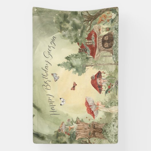 魔法の秋の森の妖精 |誕生日へようこそ 横断幕 (縦)