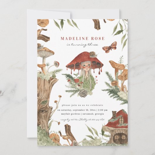 魔法の秋の森の妖精 |誕生日 招待状 (正面)