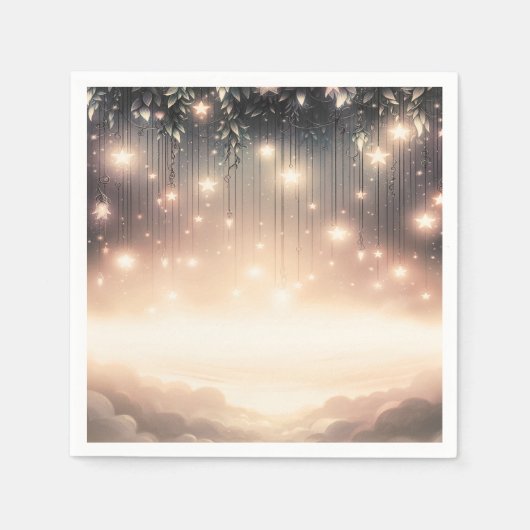 魔法の空の木 グロー 星と雲 スタンダードカクテルナプキン (正面)