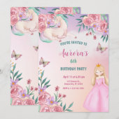 魔法の童話のプリンセスユニコーン 招待状 (正面/裏面)