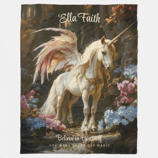 魔法の童話ユニコーン子供部屋または10代の フリースブランケット (正面)