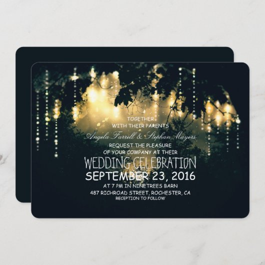 魔法の糸ライト木の結婚式招待状 招待状 (正面/裏面)
