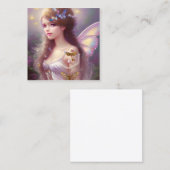魔法の素晴らしチビ(小さくかわいく書いた感じ)妖精の女の子と長い髪E スクエア名刺 (正面/裏面)