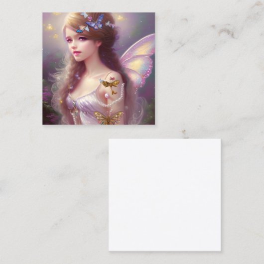 魔法の素晴らしチビ(小さくかわいく書いた感じ)妖精の女の子と長い髪E スクエア名刺 (正面/裏面)