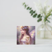 魔法の素晴らしチビ(小さくかわいく書いた感じ)妖精の女の子と長い髪E スクエア名刺 (スタンド正面)