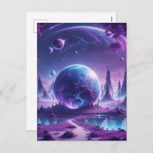 魔法の紫と青のファンタジー惑星で シーズンポストカード (正面/裏面)