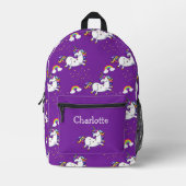 魔法の紫のユニコーンパラダイス プリントバックパック (正面)