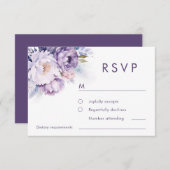魔法の紫の花模様冬の結婚式 出欠カード (正面/裏面)