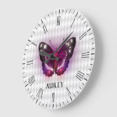 魔法の紫の蝶パーソナライズされた ラージ壁時計 (傾斜)