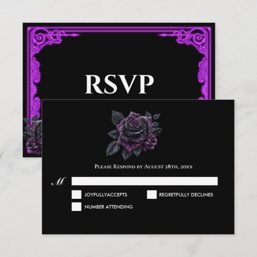 魔法の紫色の光るゴシックウェディングRSVPカード 出欠カード (正面/裏面)
