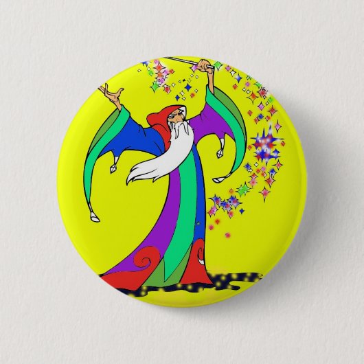 魔法の細い棒との魔法使いの鋳造のカラフルの綴り 缶バッジ (正面)