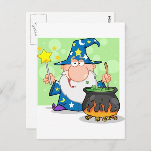 魔法の細い棒によって振り、準備しているおもしろいな魔法使い ポストカード (正面/裏面)