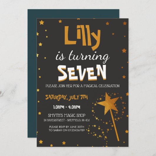 魔法の細い棒の星のテーマの誕生会のカスタムRSVP 招待状 (正面/裏面)