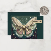 魔法の緑と茶色のルナモスサンキューカード ノートカード (正面/裏面インサイチュ)