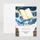 魔法の編集可能なライブラリ・ストーリーブック・バースデー サンキューカード (正面/裏面)