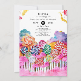 魔法の編集可能キャンディランド誕生日 招待状