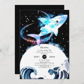 魔法の編集可能マリンシャーク誕生日 招待状 (正面/裏面)