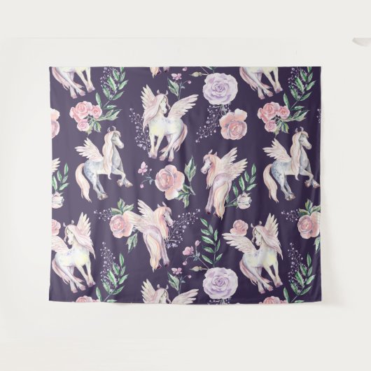 魔法の翼のあるポニー模様 タペストリー (正面(横))