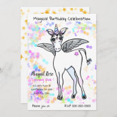 魔法の翼のユニコーンとカラフルバブル 招待状 (正面/裏面)