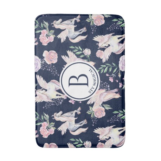 魔法の翼の馬のパターンのモノグラム バスマット (正面縦)