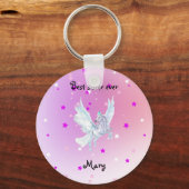 魔法の色が白いユニコーンを開始 キーホルダー (正面)