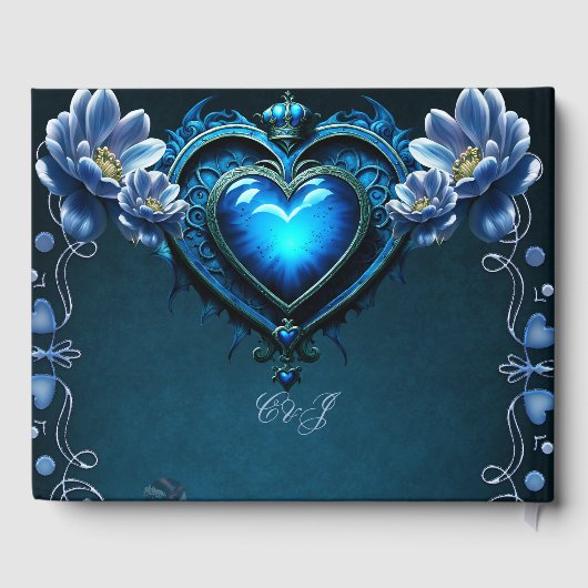 魔法の花に囲まれた青いゴシックハート ゲストブック (裏面)