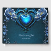 魔法の花に囲まれた青いゴシックハート ゲストブック (正面)