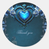 魔法の花に囲まれた青いゴシックハート ラウンドシール (正面)