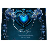 魔法の花に囲まれた青いゴシックハート ラージペーパーバッグ (正面)