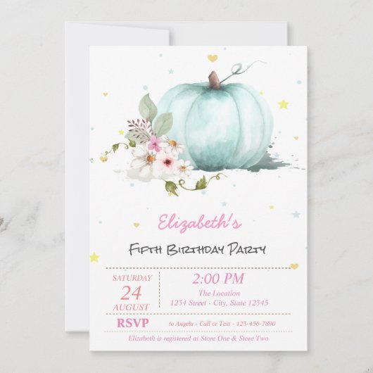 魔法の花のハロウィーンパンプキンスターの誕生日 招待状 (正面)