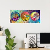 魔法の花の妖精の青いグリーンの金ゴールドの輝き ポスター (ホームオフィス)