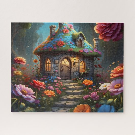 魔法の花の屋根のカントリーハウスガーデン ジグソーパズル (横)