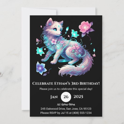 魔法の花咲くオオカミの誕生日 招待状 (正面)
