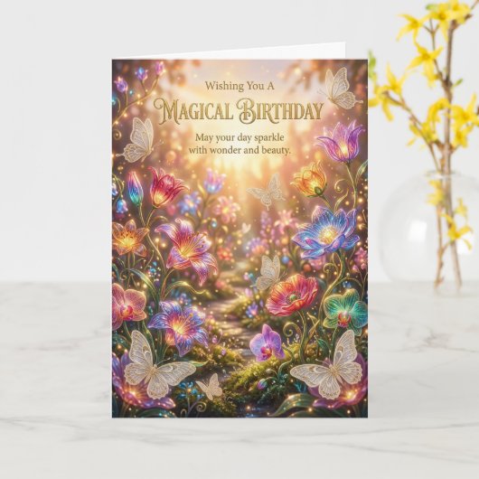 魔法の花園の蝶のバースデーカード カード (黄色い花)