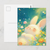 魔法の花畑の幸せな白うさぎ ポストカード (正面/裏面)